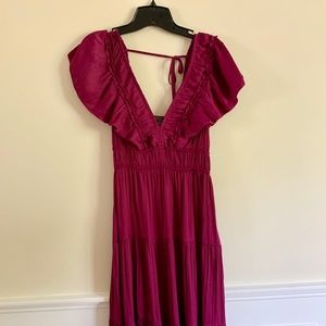 Anthropologie Raspberry Midi Ruffle Dress